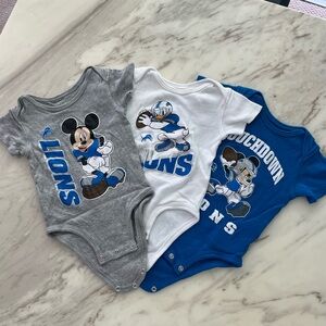 Disney Detroit Lions Baby Bodysuit Trio - Gray/White/Blue